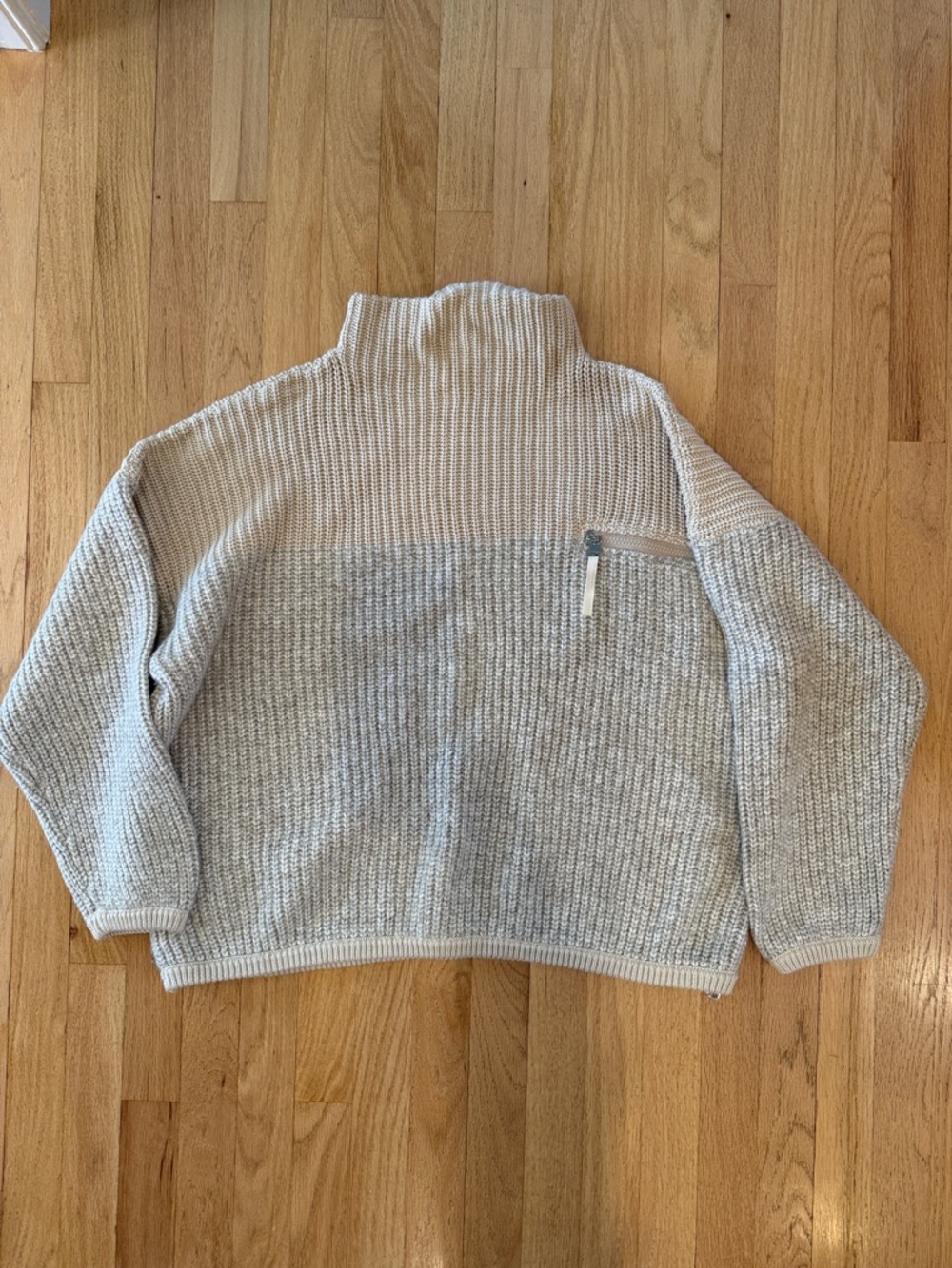 Varley Darwell Cozy Two-Tone Knit Mock Neck Sweater - Cream & Light Gray